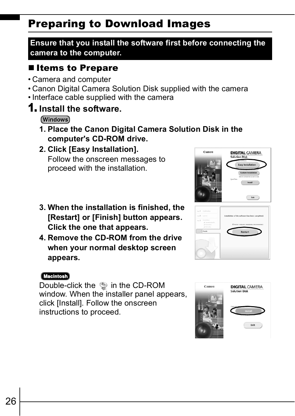 Preparing to download images | Canon IXUS  950IS User Manual | Page 28 / 37