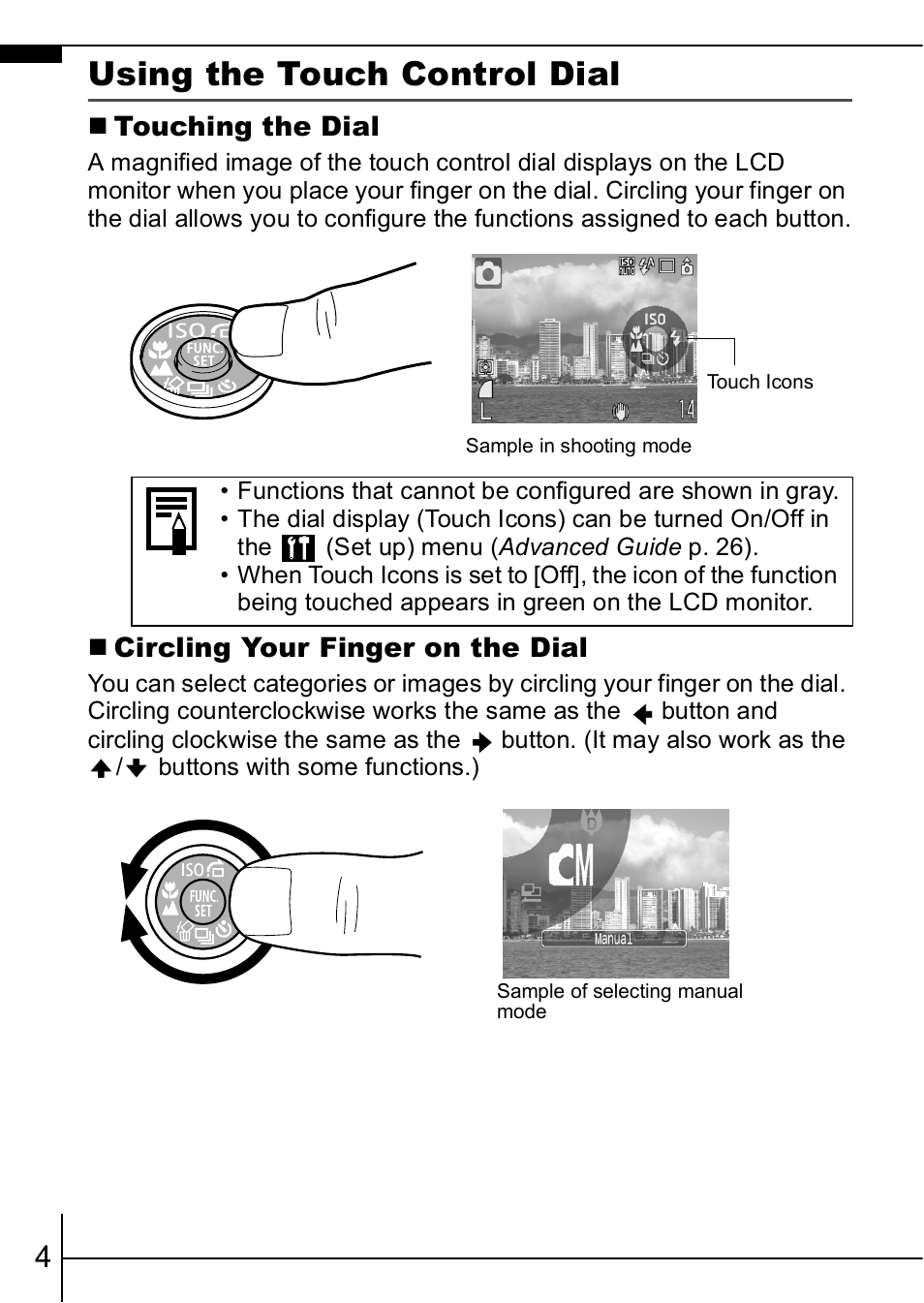 Using the touch control dial | Canon IXUS  950IS User Manual | Page 6 / 37