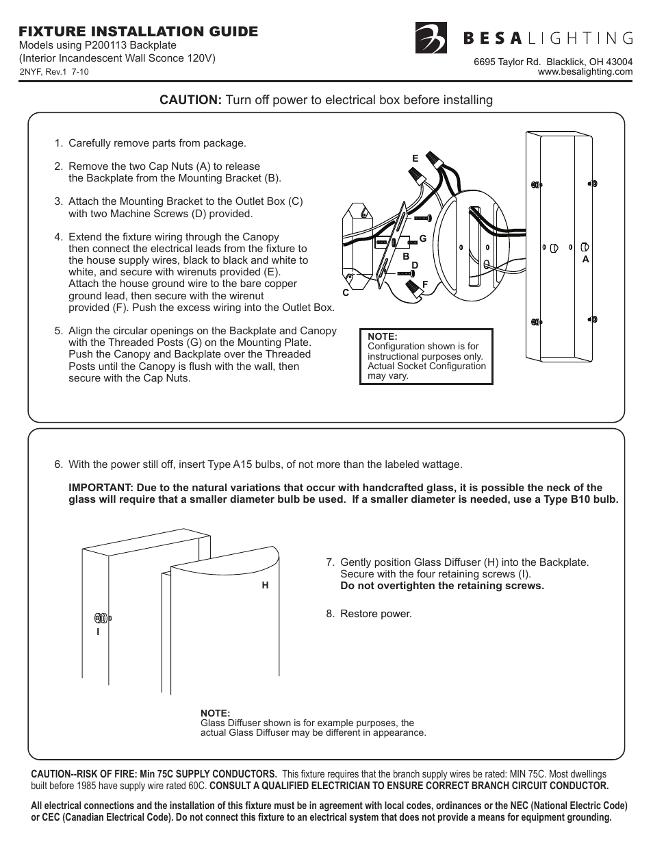 Besa Lighting Baaz 16 / 20 (Sconces) User Manual | 2 pages