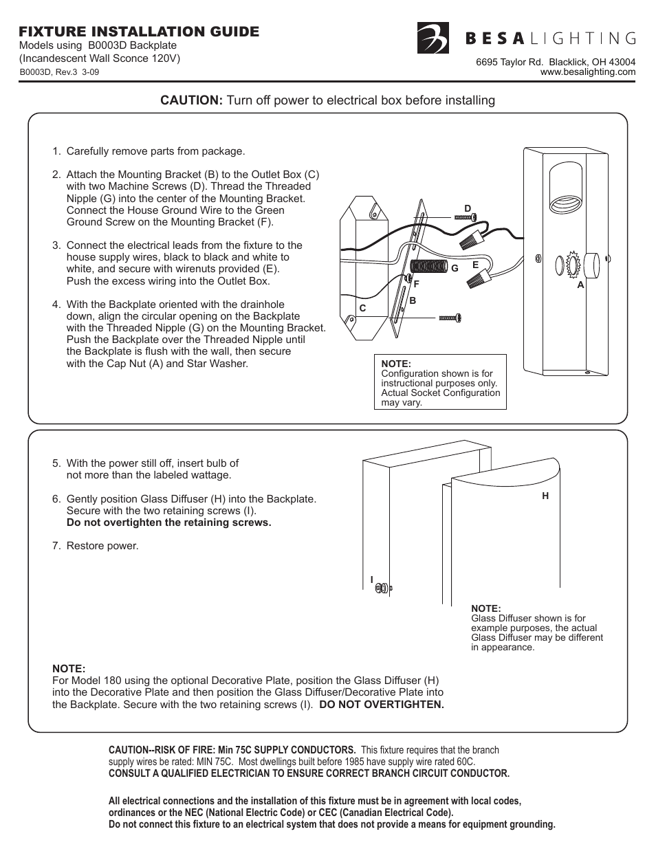 Besa Lighting Dorian 10 / 17 (Sconces) User Manual | 2 pages