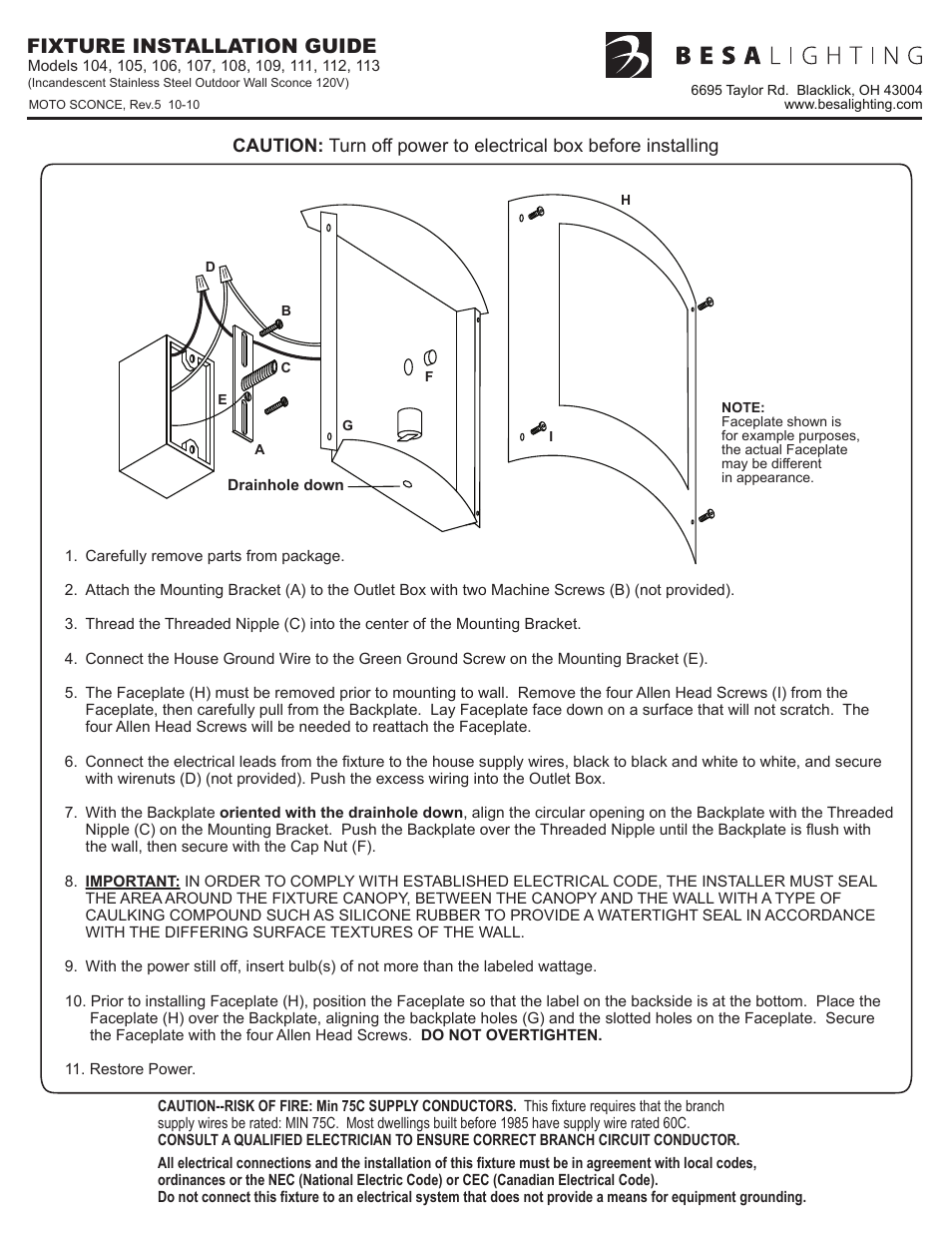 Besa Lighting Moto (Metalworks) User Manual | 1 page