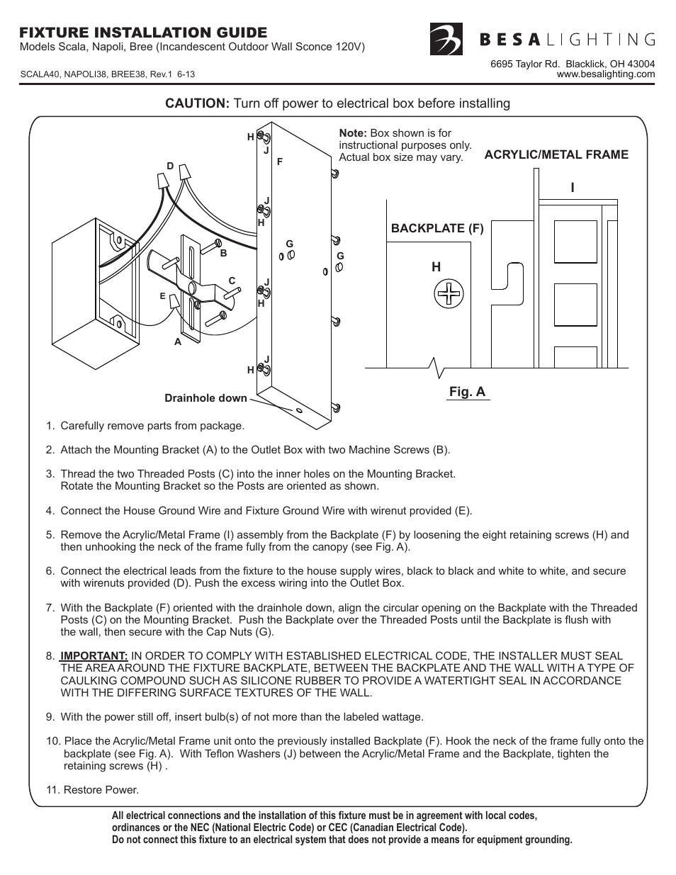 Scala40, napoli38, bree38, rev.1, Fixture installation guide | Besa Lighting Bree (Metalworks) User Manual | Page 4 / 4