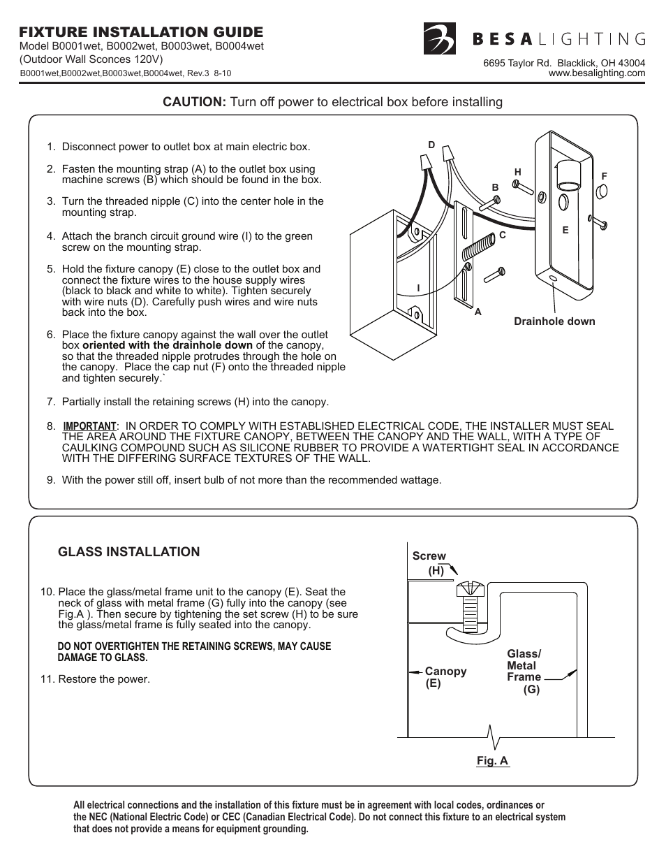 Besa Lighting Geo 5 / 9 / 11 (Outdoor Sconces) User Manual | 3 pages