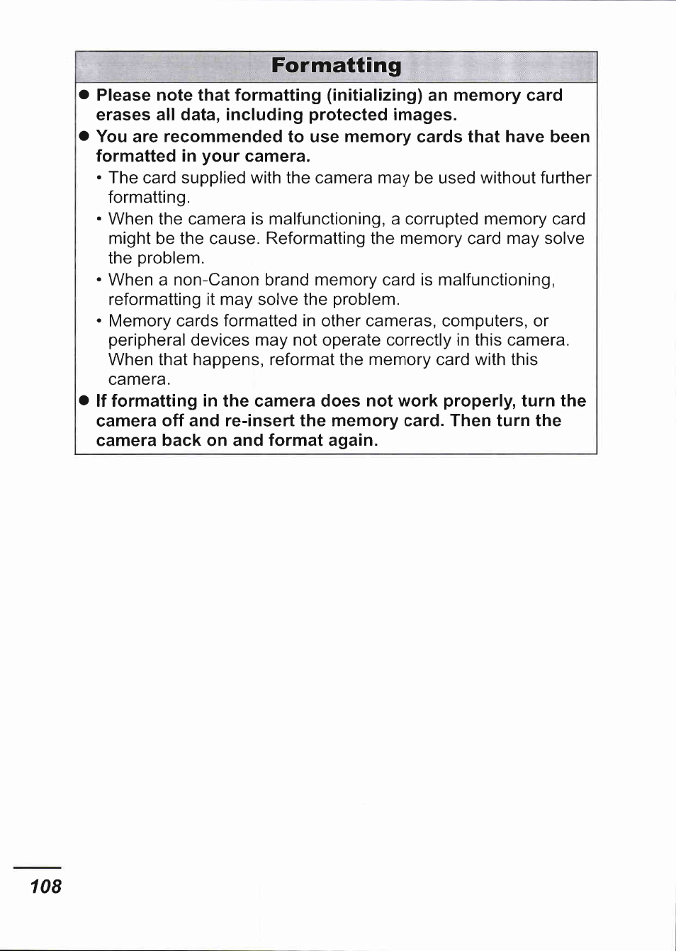 Formatting | Canon IXUS 750 User Manual | Page 110 / 126