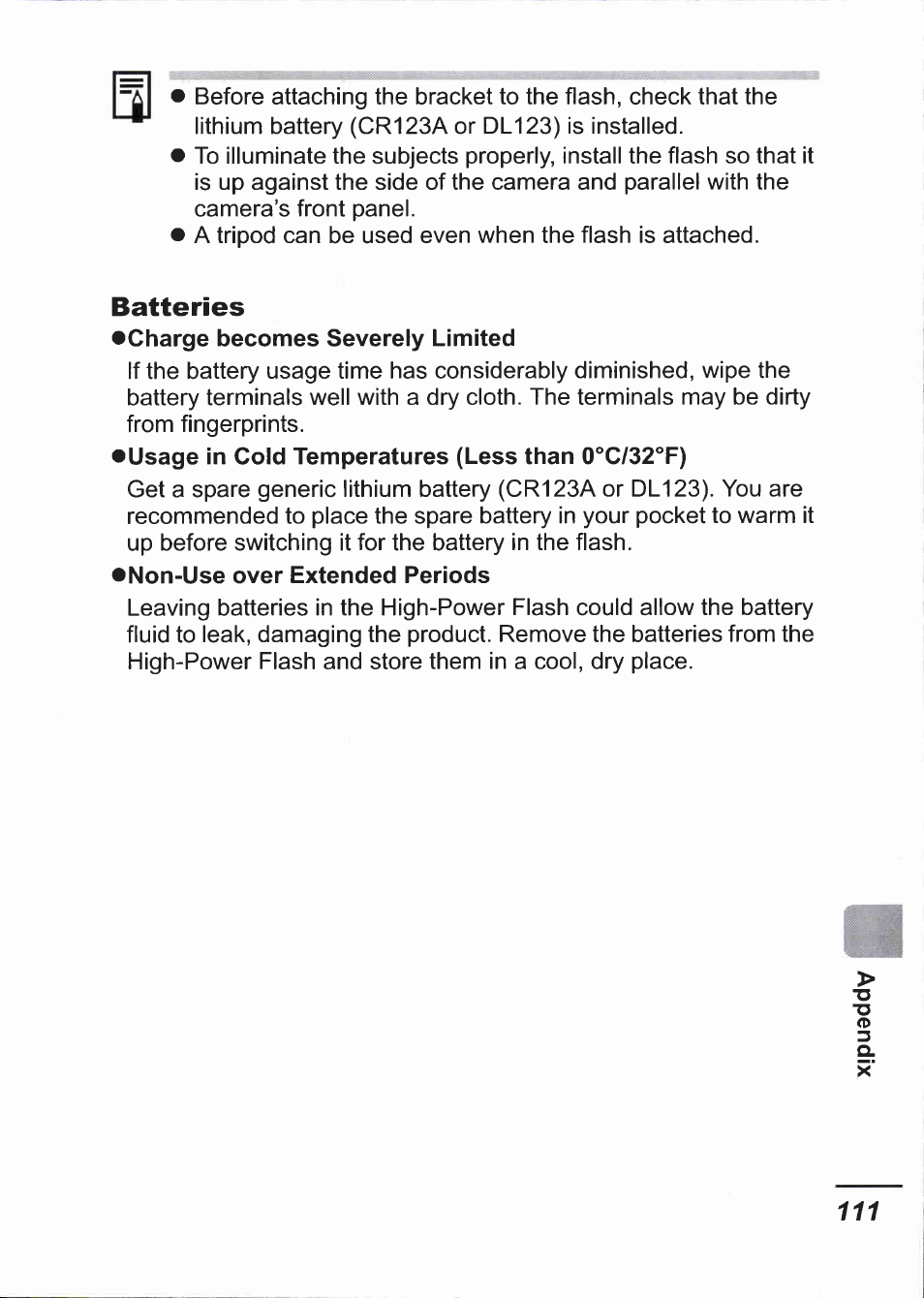 Batteries, Charge becomes severely limited, Usage in cold temperatures (less than 0''c/32'’f) | Non-use over extended periods | Canon IXUS 750 User Manual | Page 113 / 126