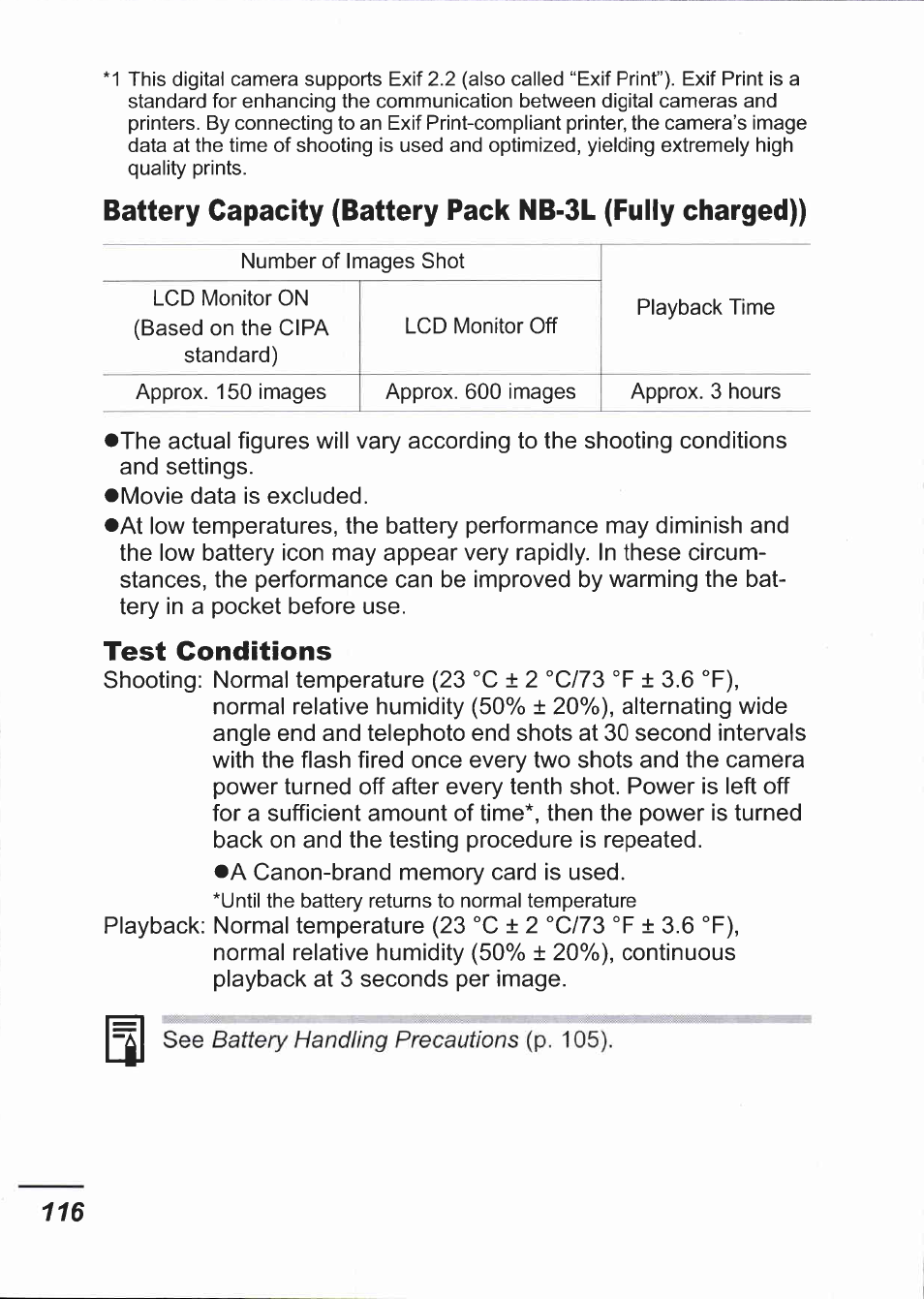Test conditions | Canon IXUS 750 User Manual | Page 118 / 126