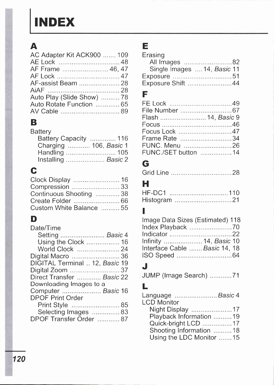 Index | Canon IXUS 750 User Manual | Page 122 / 126
