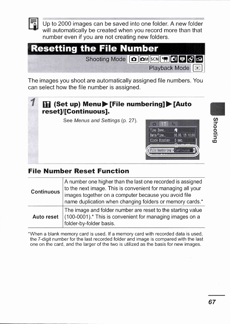 Resetting the file number, 0|<s?|da, File number reset function | Canon IXUS 750 User Manual | Page 69 / 126