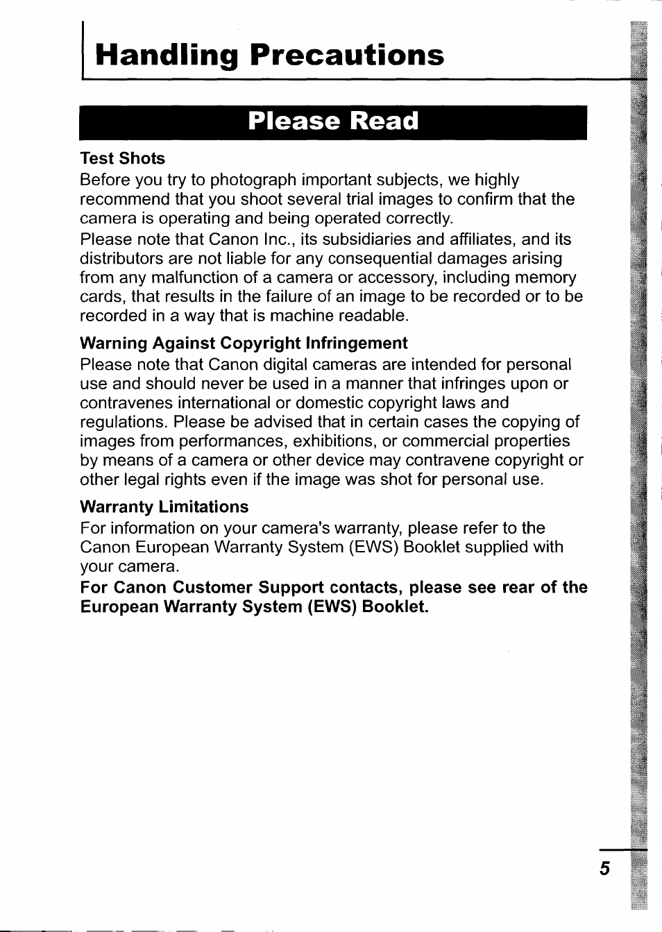 Handling precautions, Please read | Canon IXUS 750 User Manual | Page 7 / 126