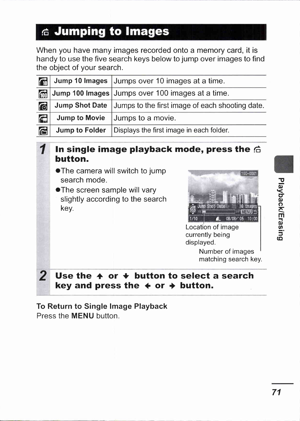 Jumping to images, In jumping to images | Canon IXUS 750 User Manual | Page 73 / 126