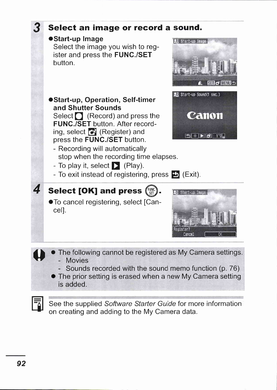 Select an image or record a sound, Select [ok] and press, Canon | Canon IXUS 750 User Manual | Page 94 / 126