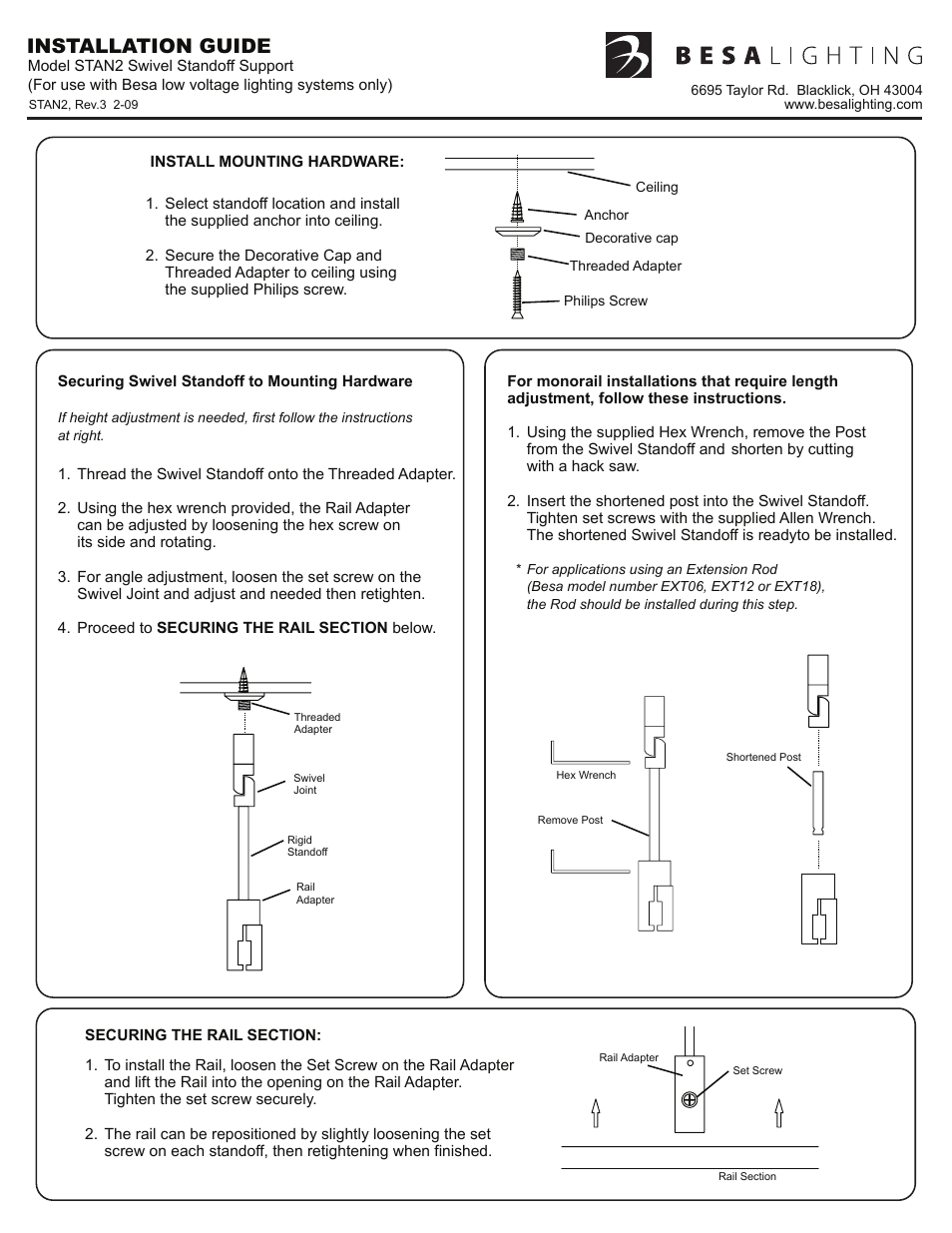 Stan2, rev3, Installation guide | Besa Lighting Standoff (Monorail Component) User Manual | Page 2 / 2