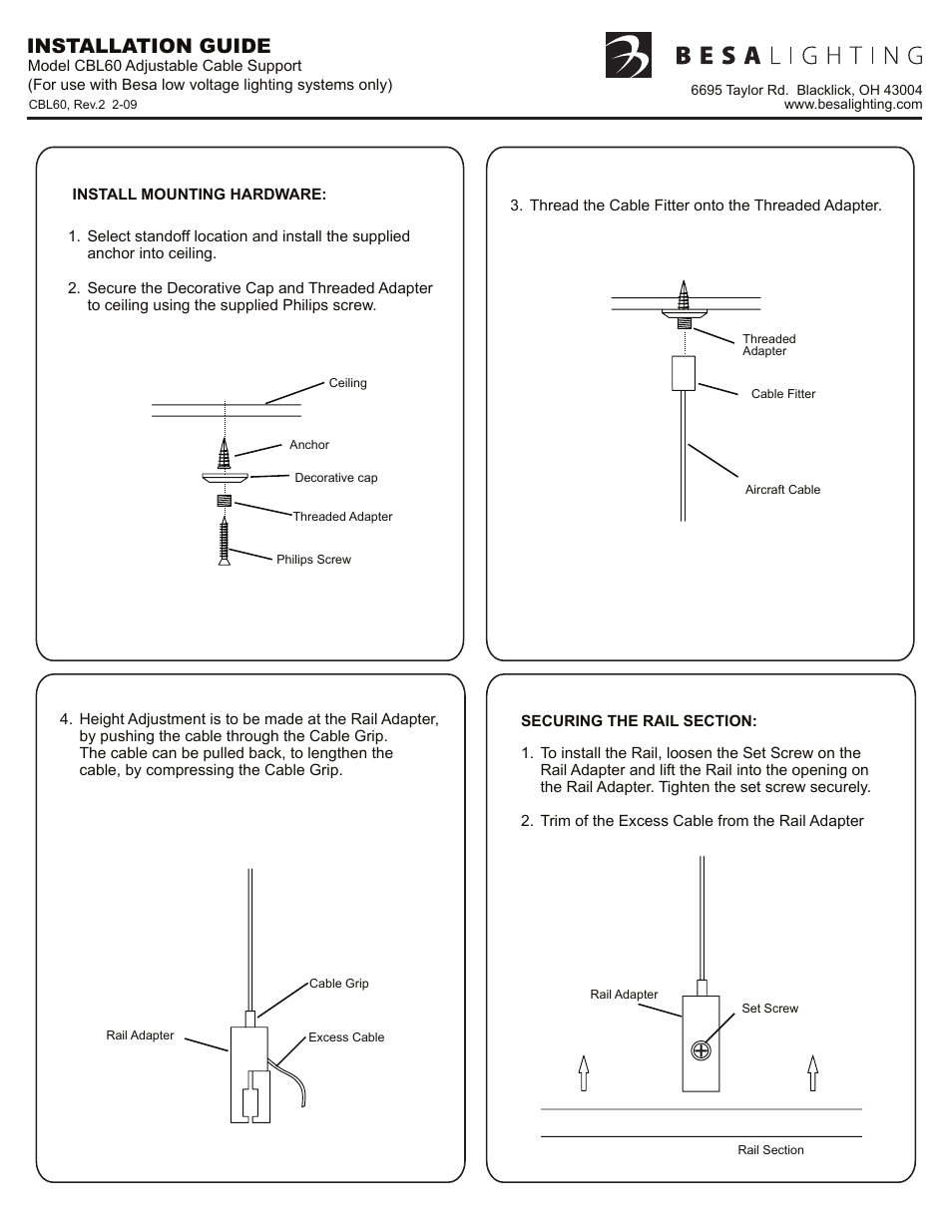 Besa Lighting Adjustable Cable (Monorail Component) User Manual | 1 page