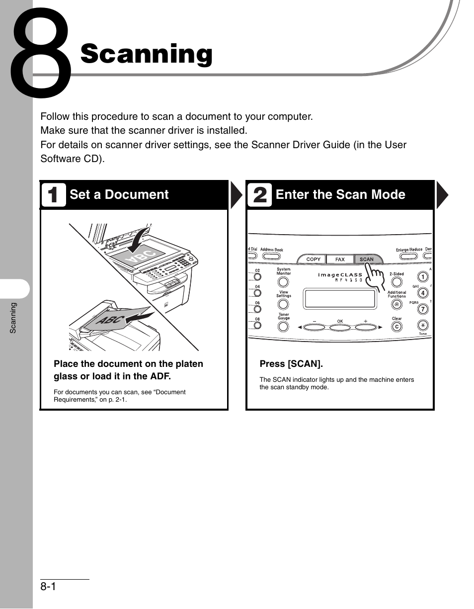 Scanning, 8 scanning -1 | Canon IMAGECLASS MF4150 User Manual | Page 104 / 175