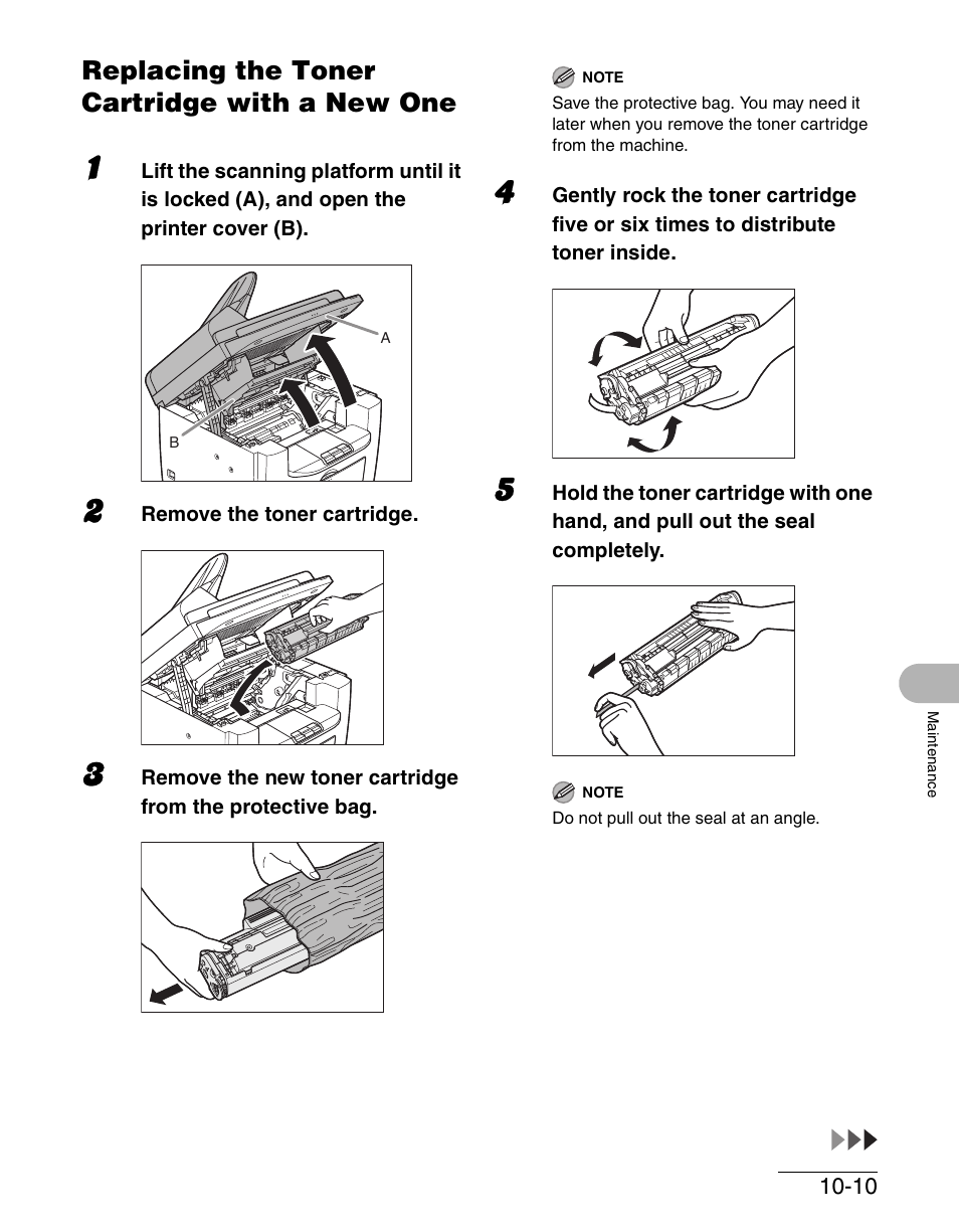 Replacing the toner cartridge with a new one, Replacing the toner cartridge with a new one -10 | Canon IMAGECLASS MF4150 User Manual | Page 117 / 175