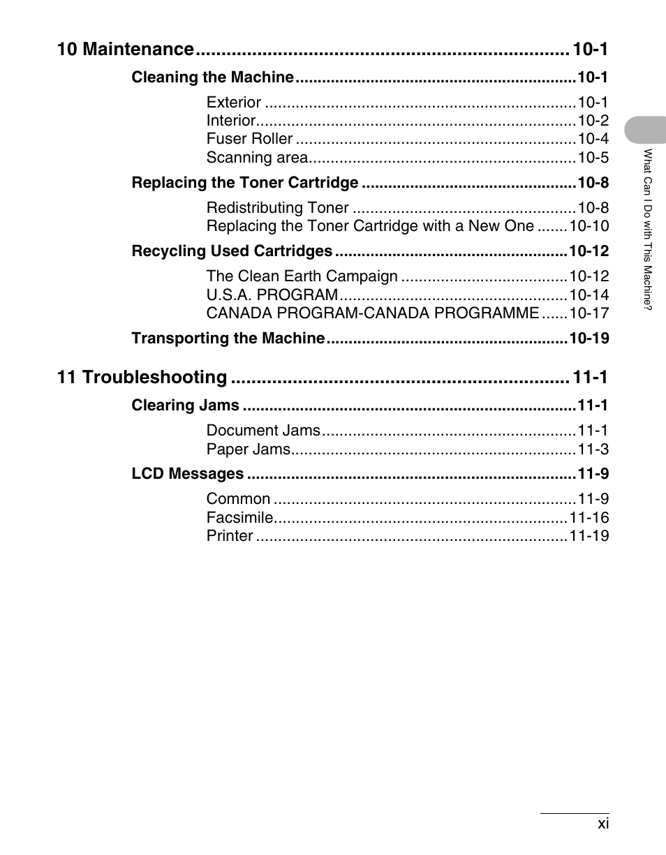 10 maintenance -1, 11 troubleshooting -1 | Canon IMAGECLASS MF4150 User Manual | Page 12 / 175