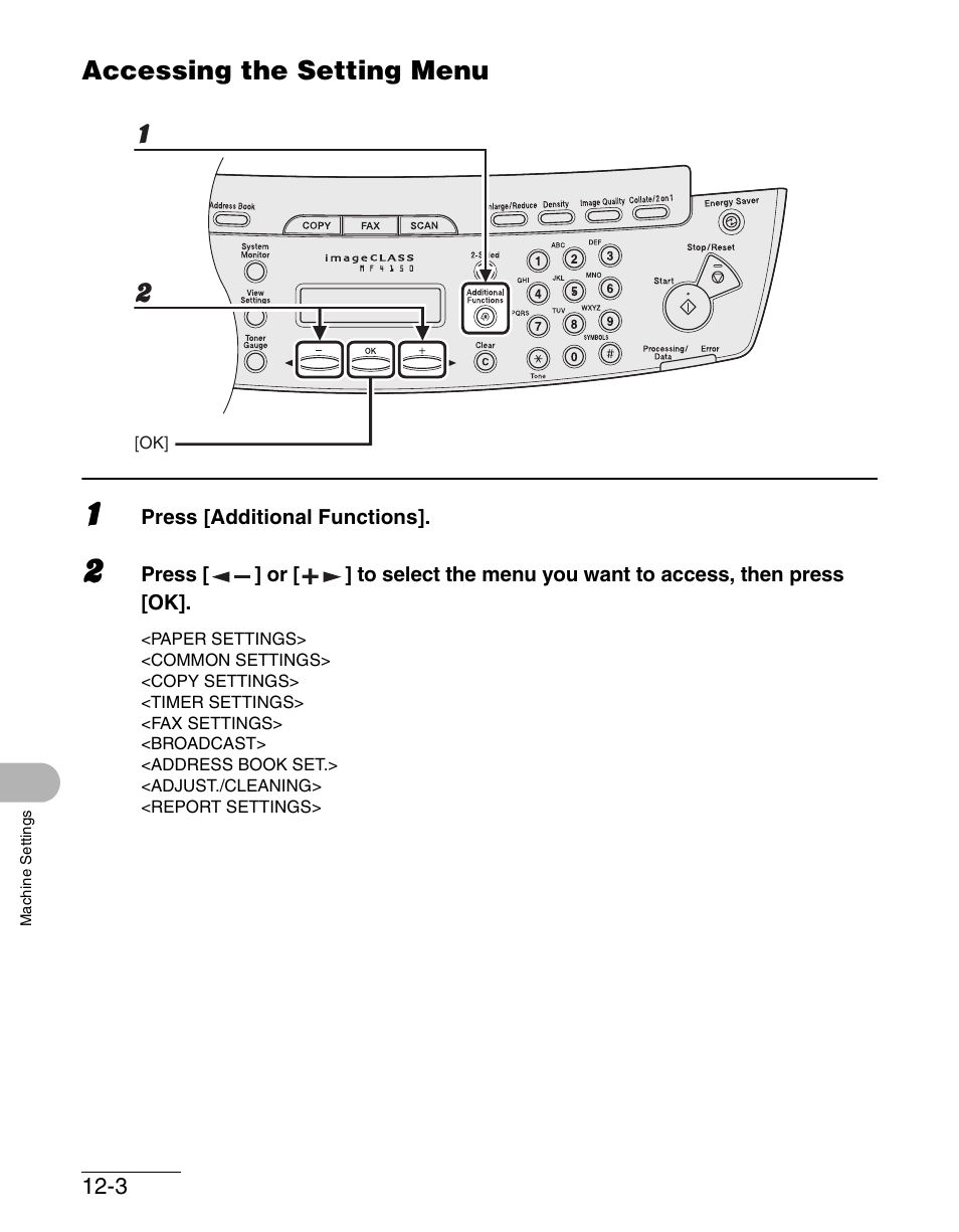 Accessing the setting menu, Accessing the setting menu -3 | Canon IMAGECLASS MF4150 User Manual | Page 153 / 175