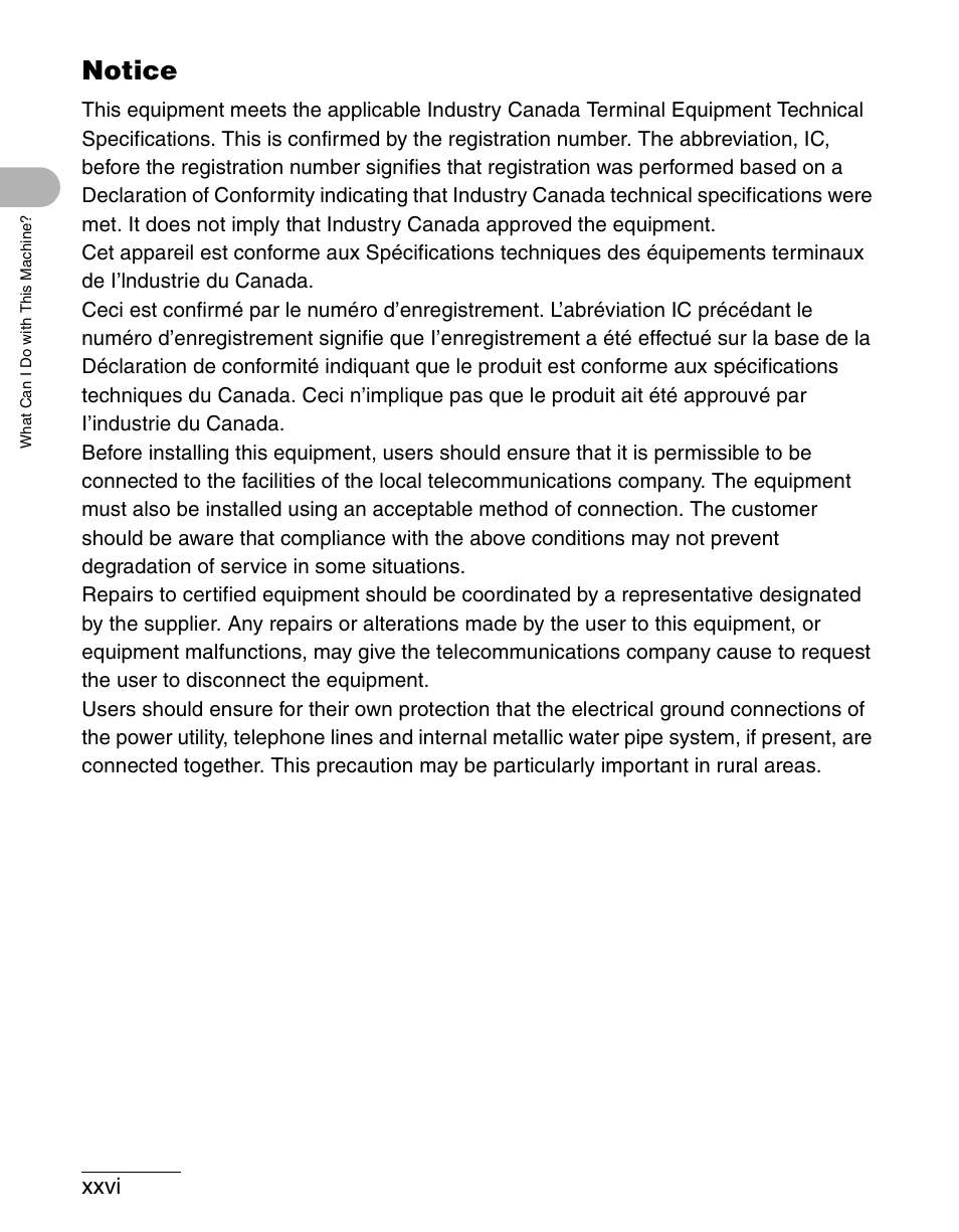 Notice, Xxvi | Canon IMAGECLASS MF4150 User Manual | Page 27 / 175