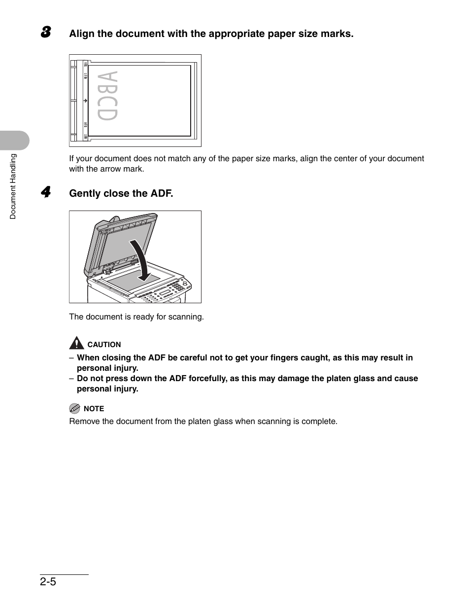Gently close the adf | Canon IMAGECLASS MF4150 User Manual | Page 48 / 175