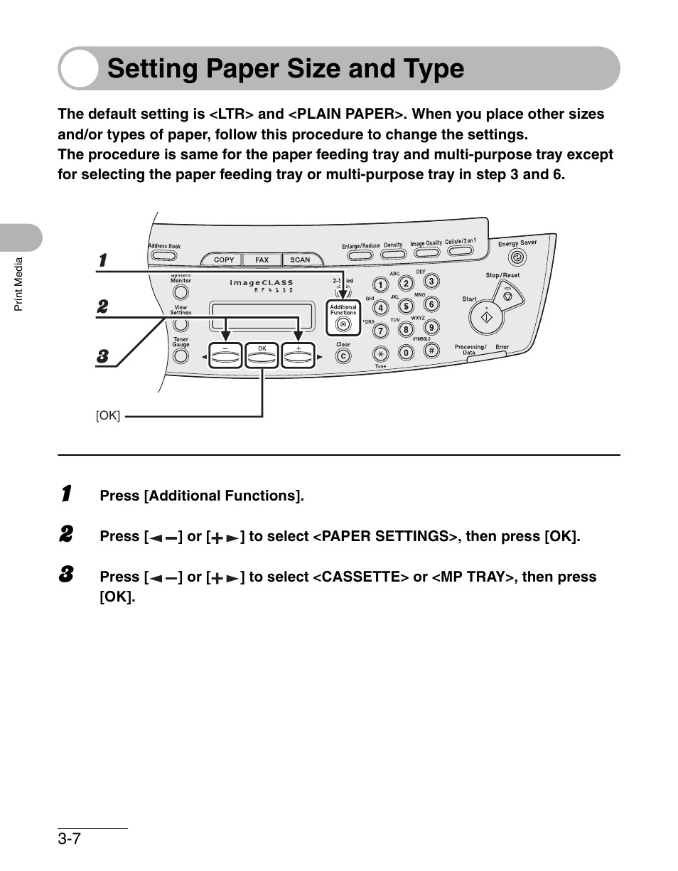 Setting paper size and type, Setting paper size and type -7 | Canon IMAGECLASS MF4150 User Manual | Page 57 / 175