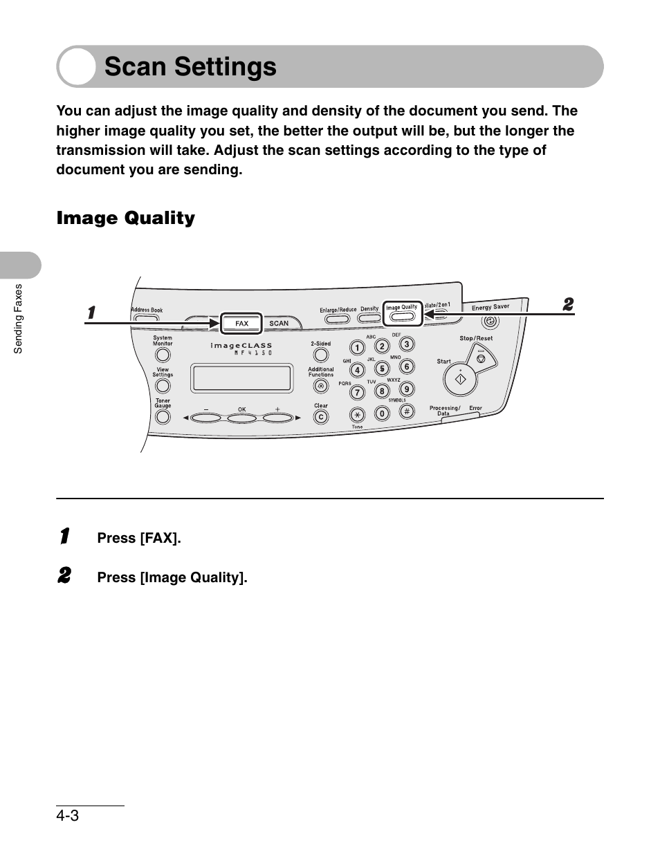 Scan settings, Image quality, Scan settings -3 | Image quality -3 | Canon IMAGECLASS MF4150 User Manual | Page 62 / 175