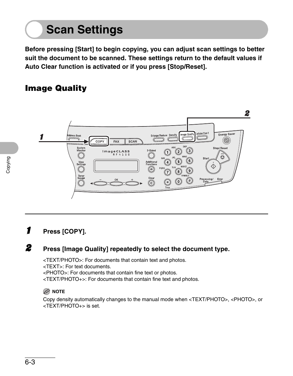 Scan settings, Image quality, Scan settings -3 | Image quality -3 | Canon IMAGECLASS MF4150 User Manual | Page 97 / 175
