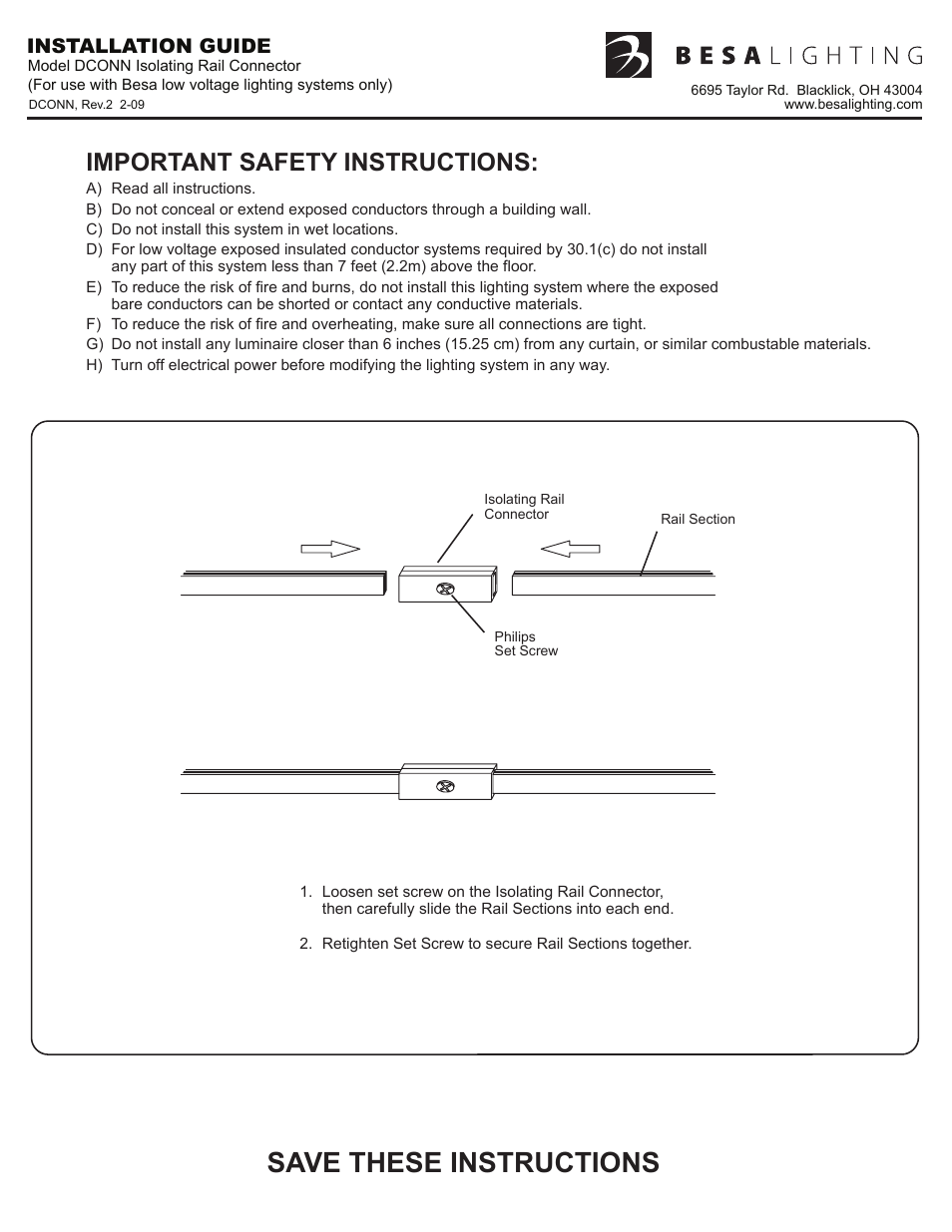 Besa Lighting Rail Connectors (Monorail Component) User Manual | 3 pages