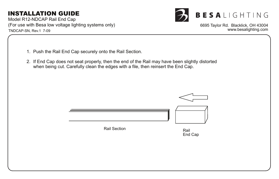 Besa Lighting Endcap (Monorail Component) User Manual | 1 page