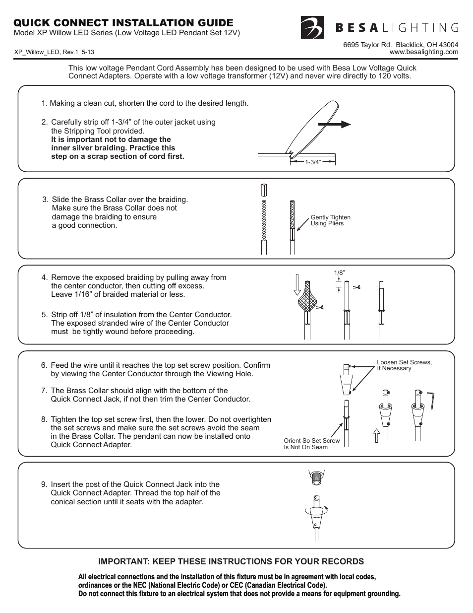 Besa Lighting Willow (Mini Pendants 12V) User Manual | 3 pages