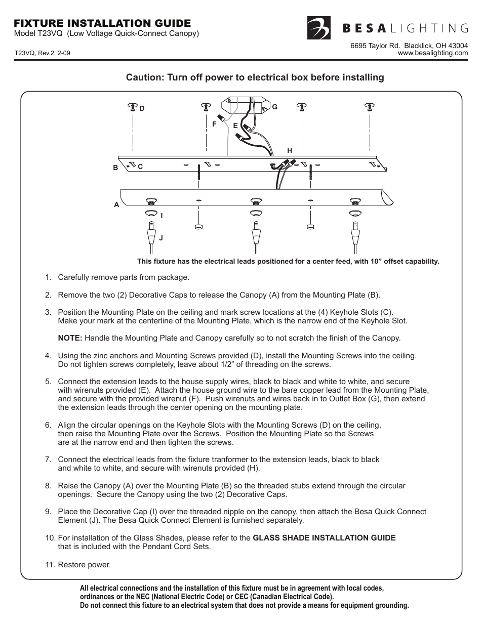 Besa Lighting 3-Light Bar (12V Quick Connect Canopies) User Manual | 1 page