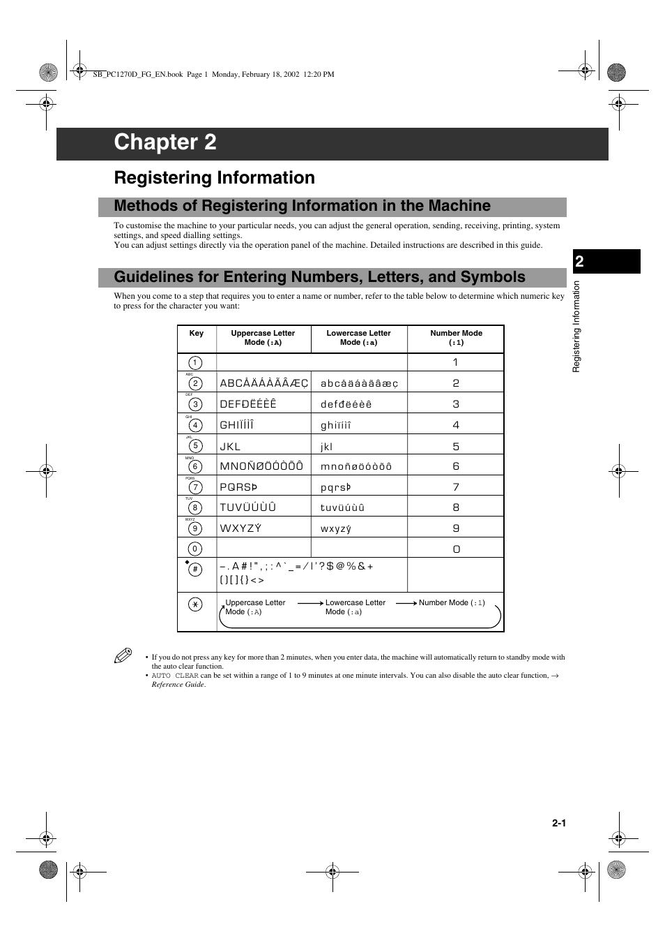 Chapter 2, Registering information, Methods of registering information in the machine | Canon PC1270D User Manual | Page 11 / 88