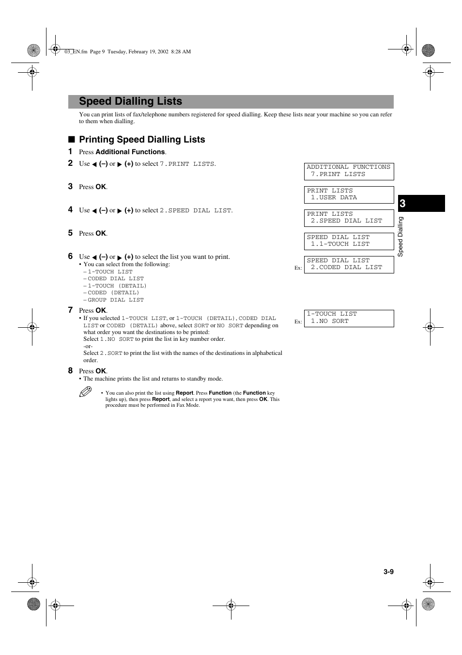 Speed dialling lists, Printing speed dialling lists | Canon PC1270D User Manual | Page 27 / 88