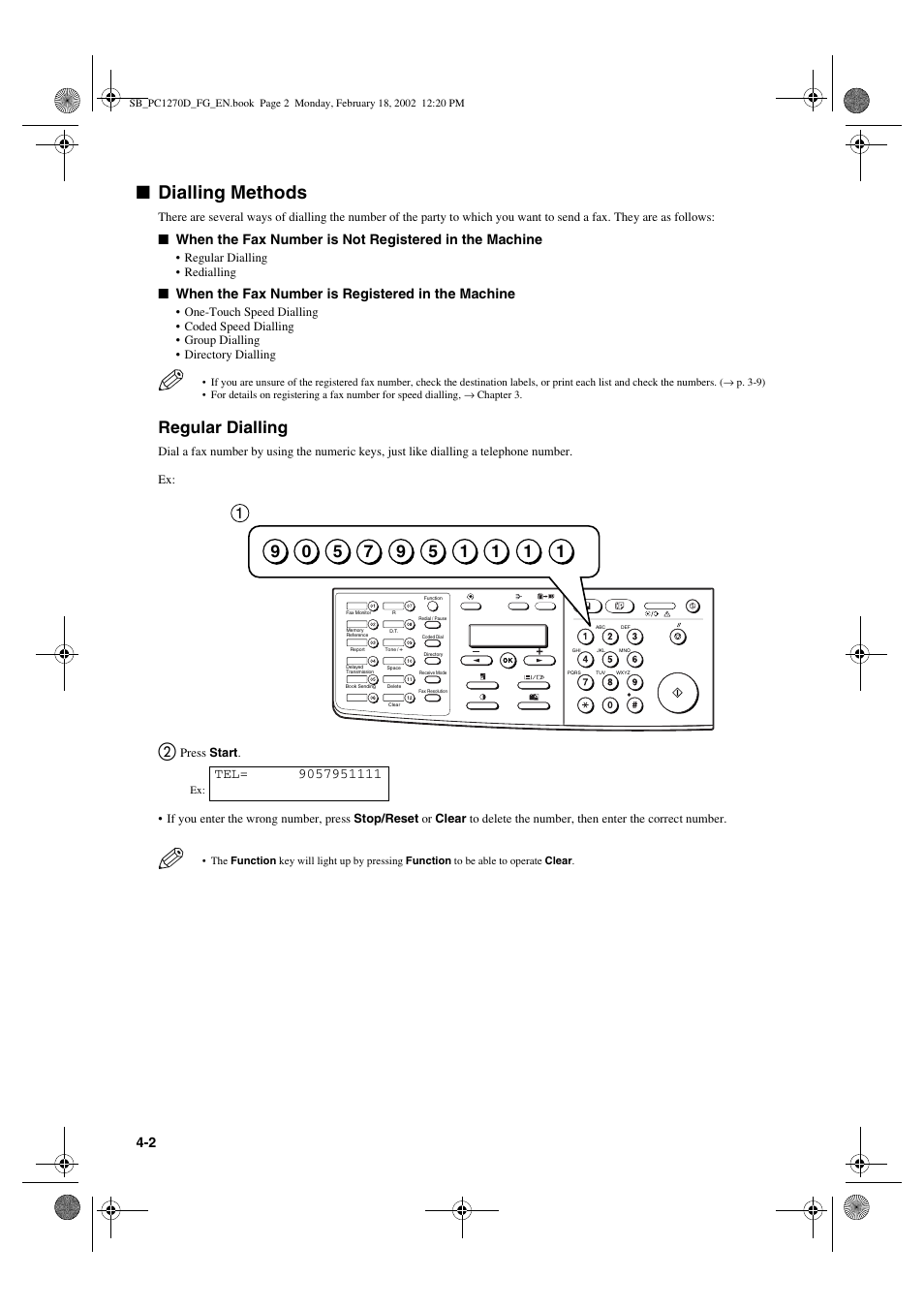 Dialling methods, Regular dialling | Canon PC1270D User Manual | Page 34 / 88