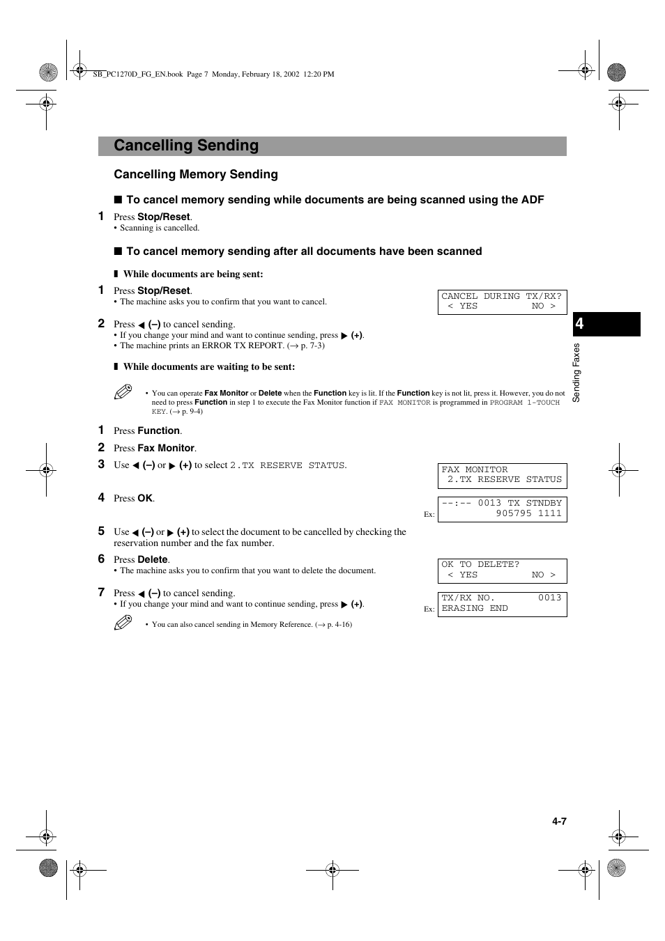 Cancelling sending | Canon PC1270D User Manual | Page 39 / 88