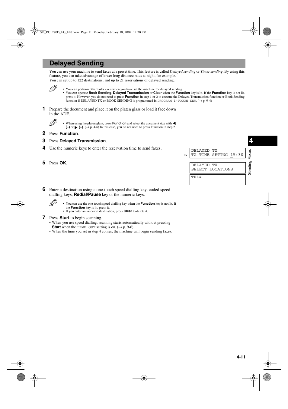 Delayed sending | Canon PC1270D User Manual | Page 43 / 88