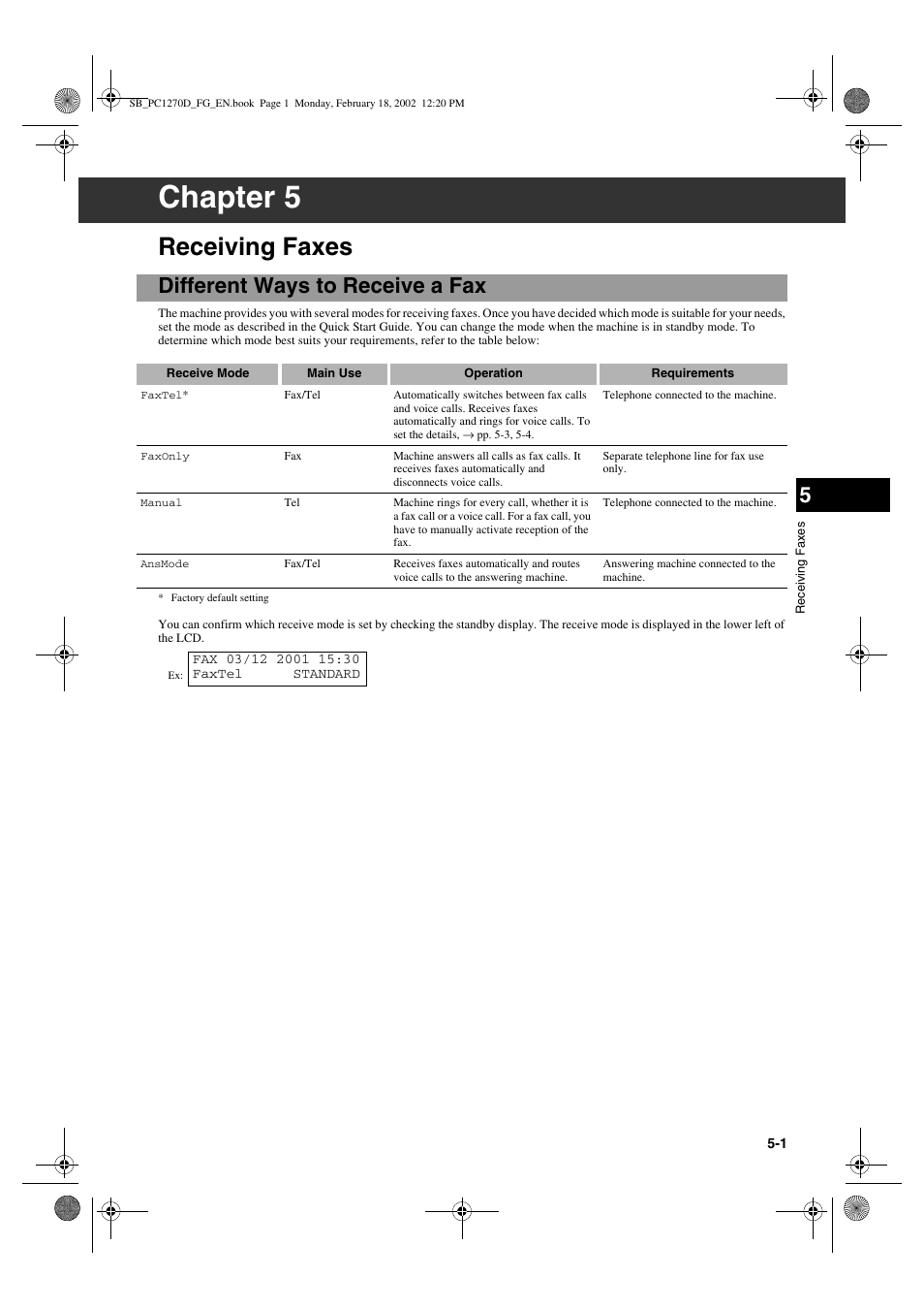 Chapter 5, Receiving faxes, Different ways to receive a fax | Canon PC1270D User Manual | Page 49 / 88