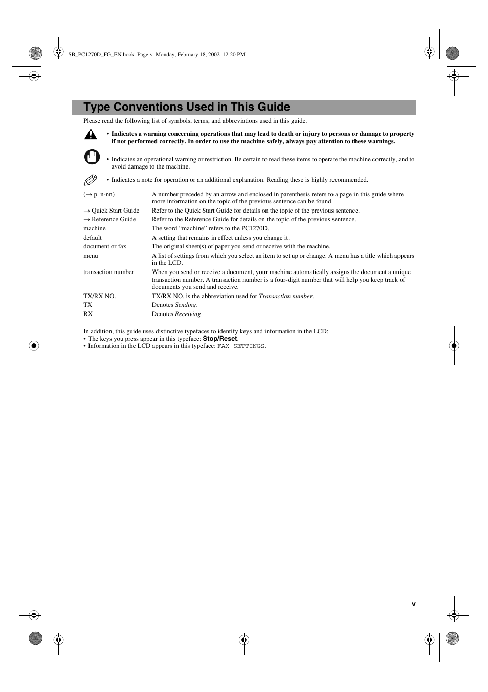 Type conventions used in this guide | Canon PC1270D User Manual | Page 5 / 88