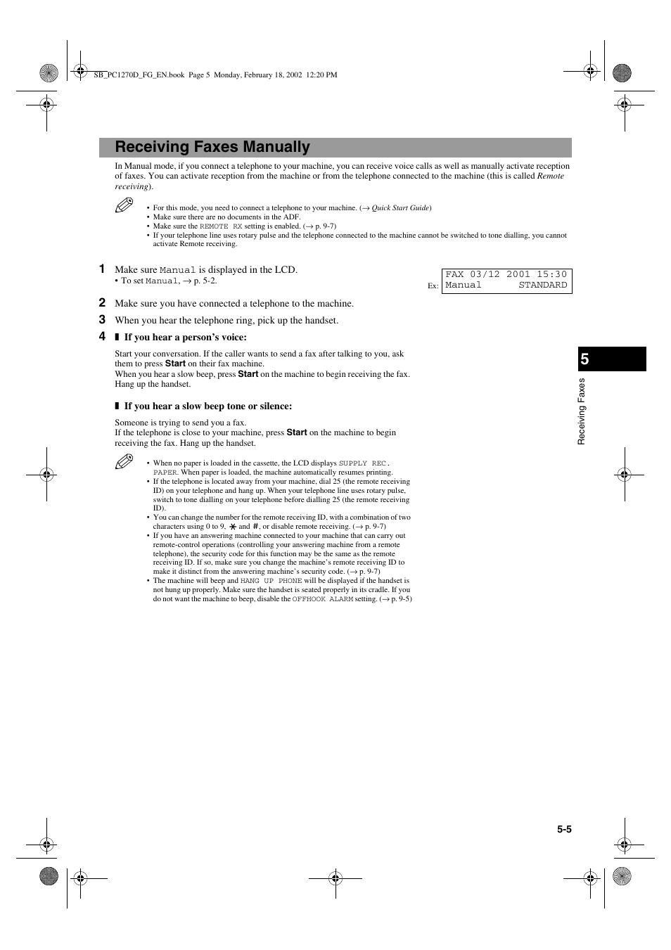 Receiving faxes manually | Canon PC1270D User Manual | Page 53 / 88