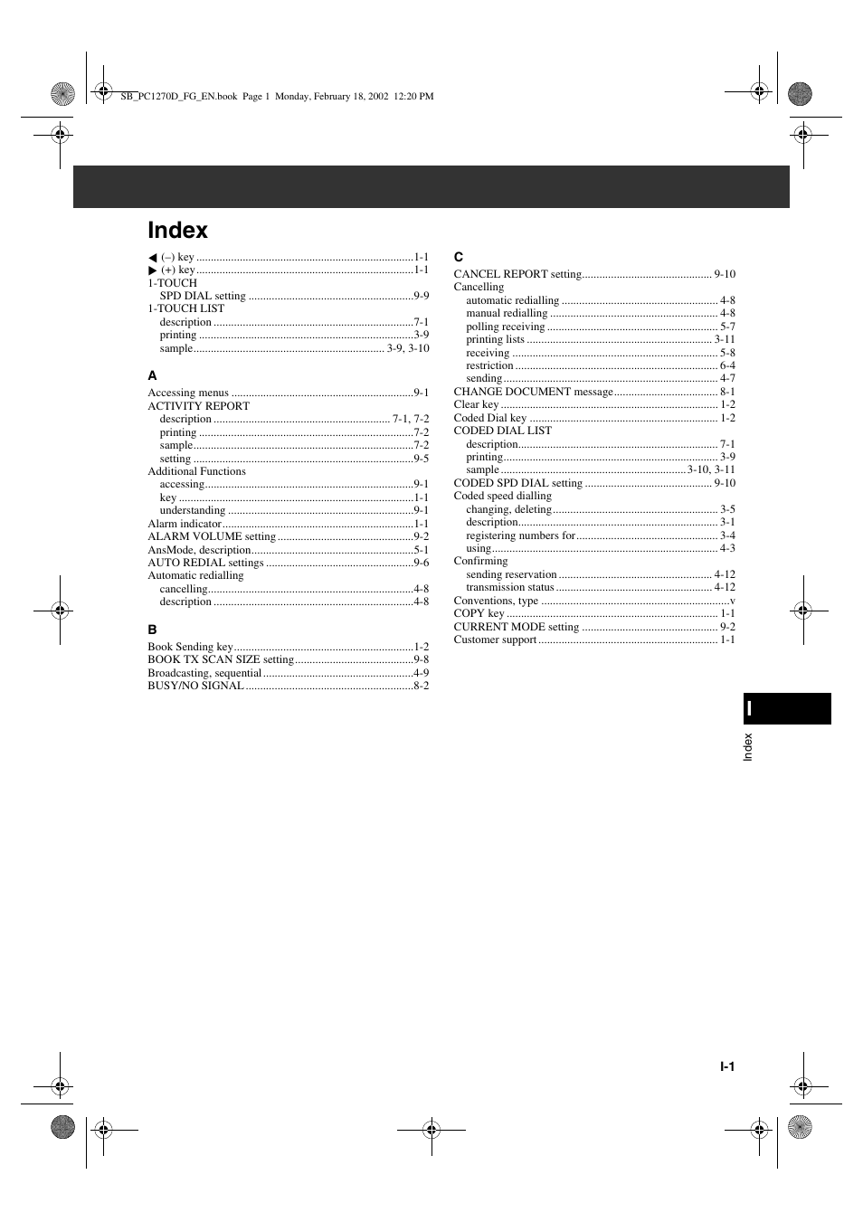 Index | Canon PC1270D User Manual | Page 83 / 88