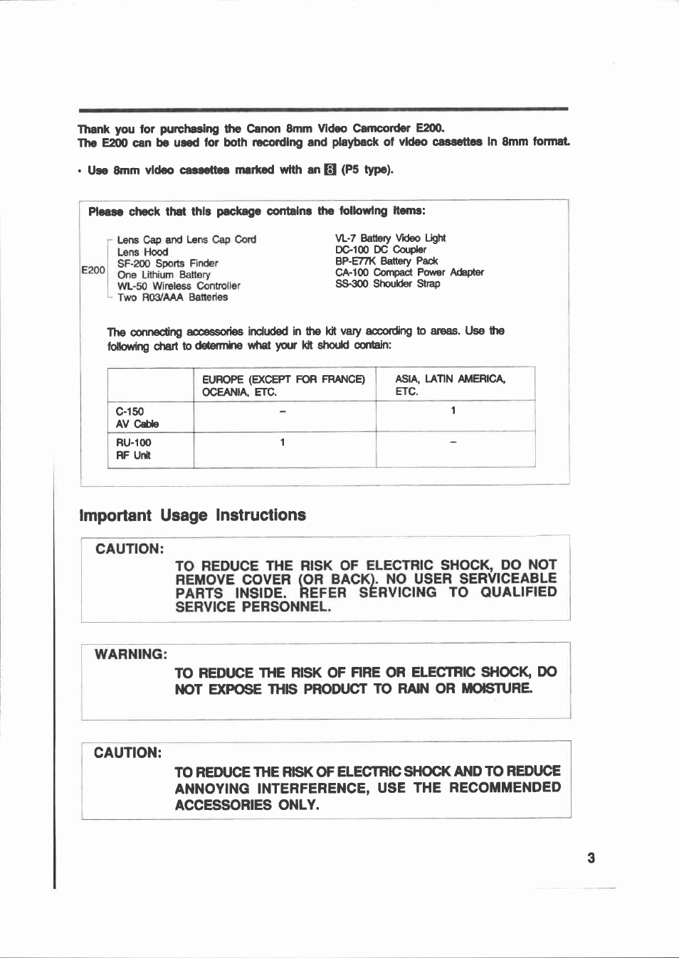Canon E 200 User Manual | Page 3 / 84