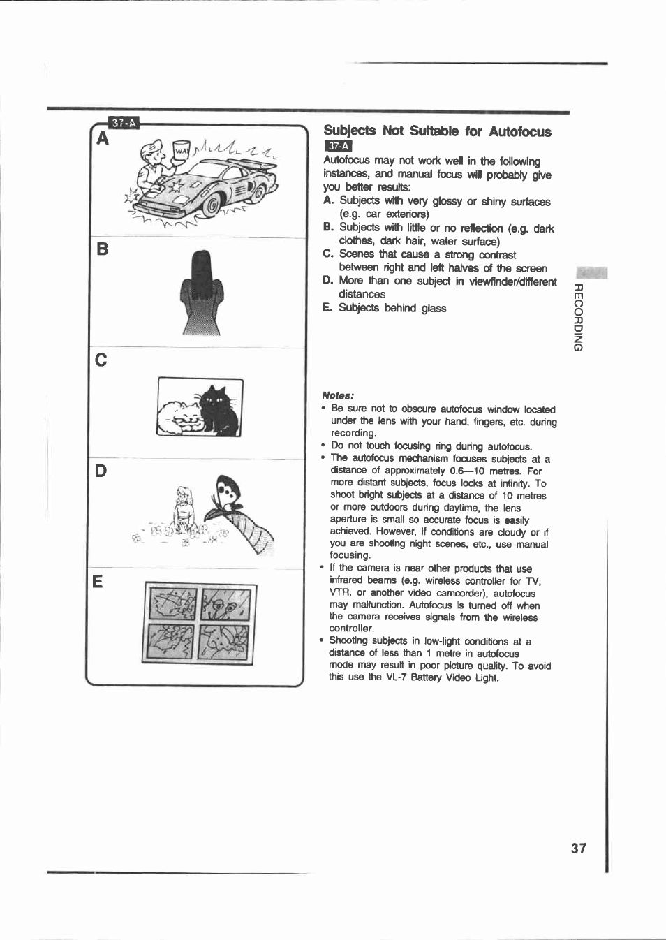 Subjects not suitable for autofocus | Canon E 200 User Manual | Page 37 / 84