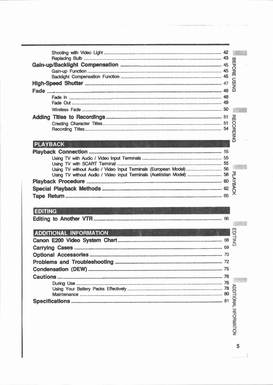Playback | Canon E 200 User Manual | Page 5 / 84