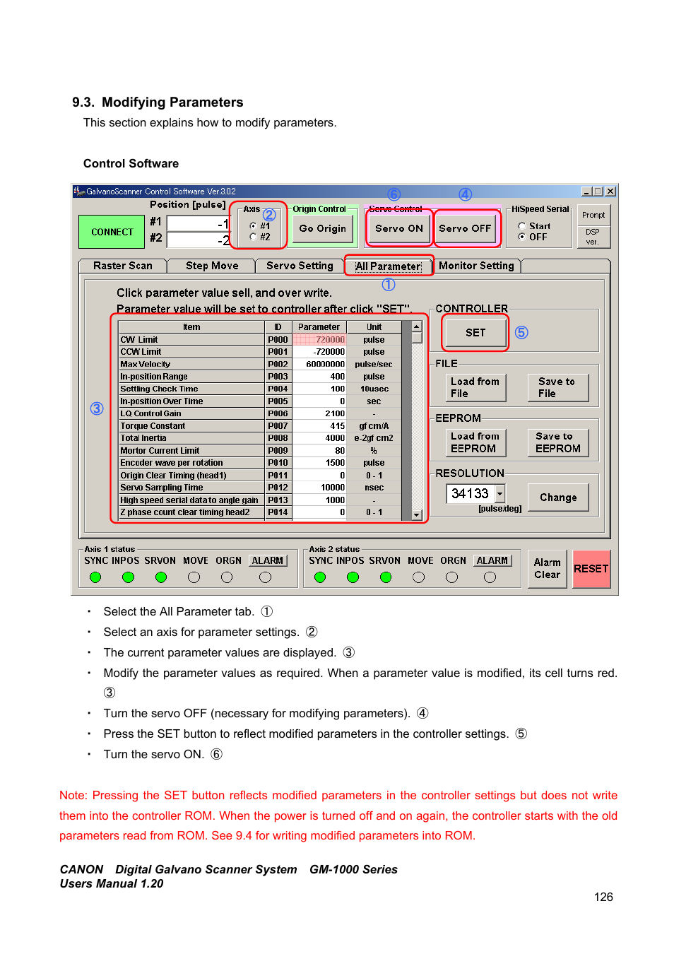 Modifying parameters | Canon GM-1000 User Manual | Page 126 / 140