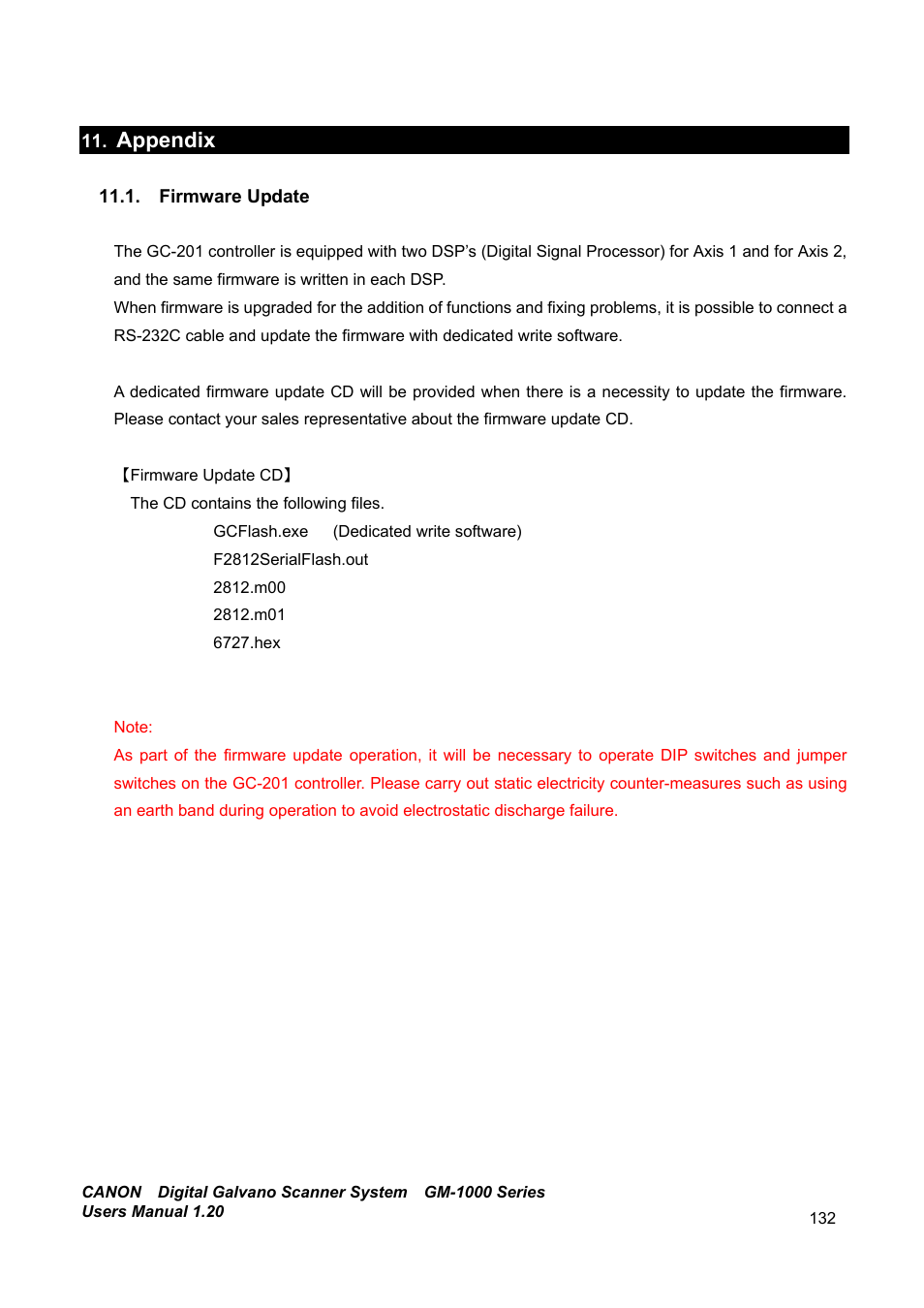 Appendix, Firmware update | Canon GM-1000 User Manual | Page 132 / 140