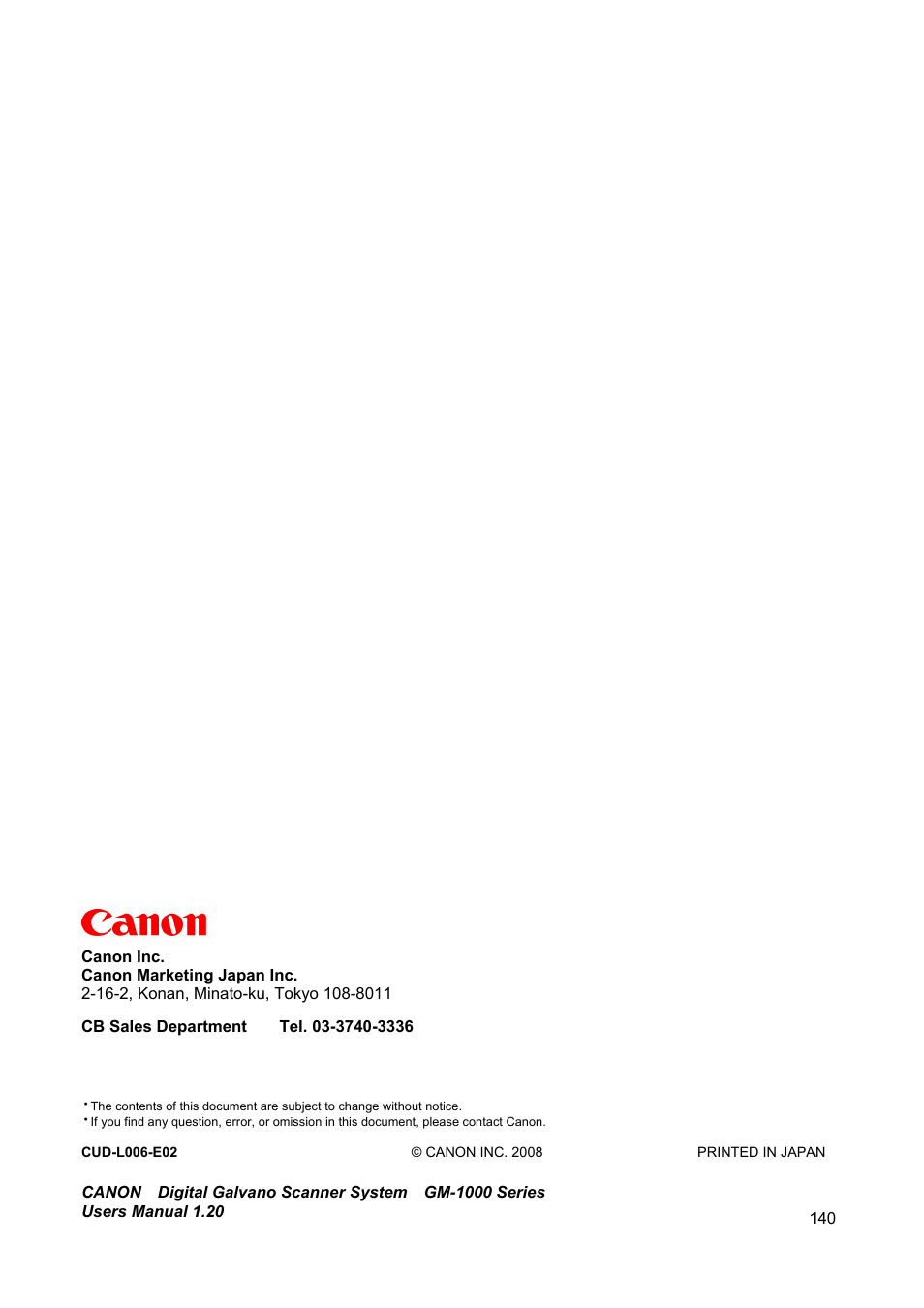 Canon GM-1000 User Manual | Page 140 / 140