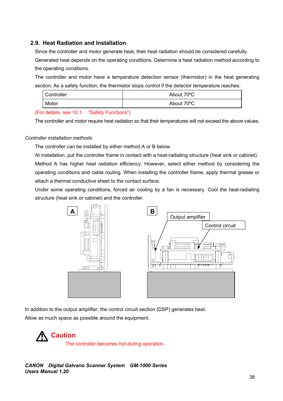 Heat radiation and installation, Caution | Canon GM-1000 User Manual | Page 38 / 140