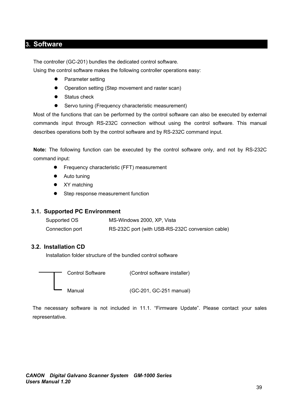 Software, Supported pc environment, Installation cd | Canon GM-1000 User Manual | Page 39 / 140