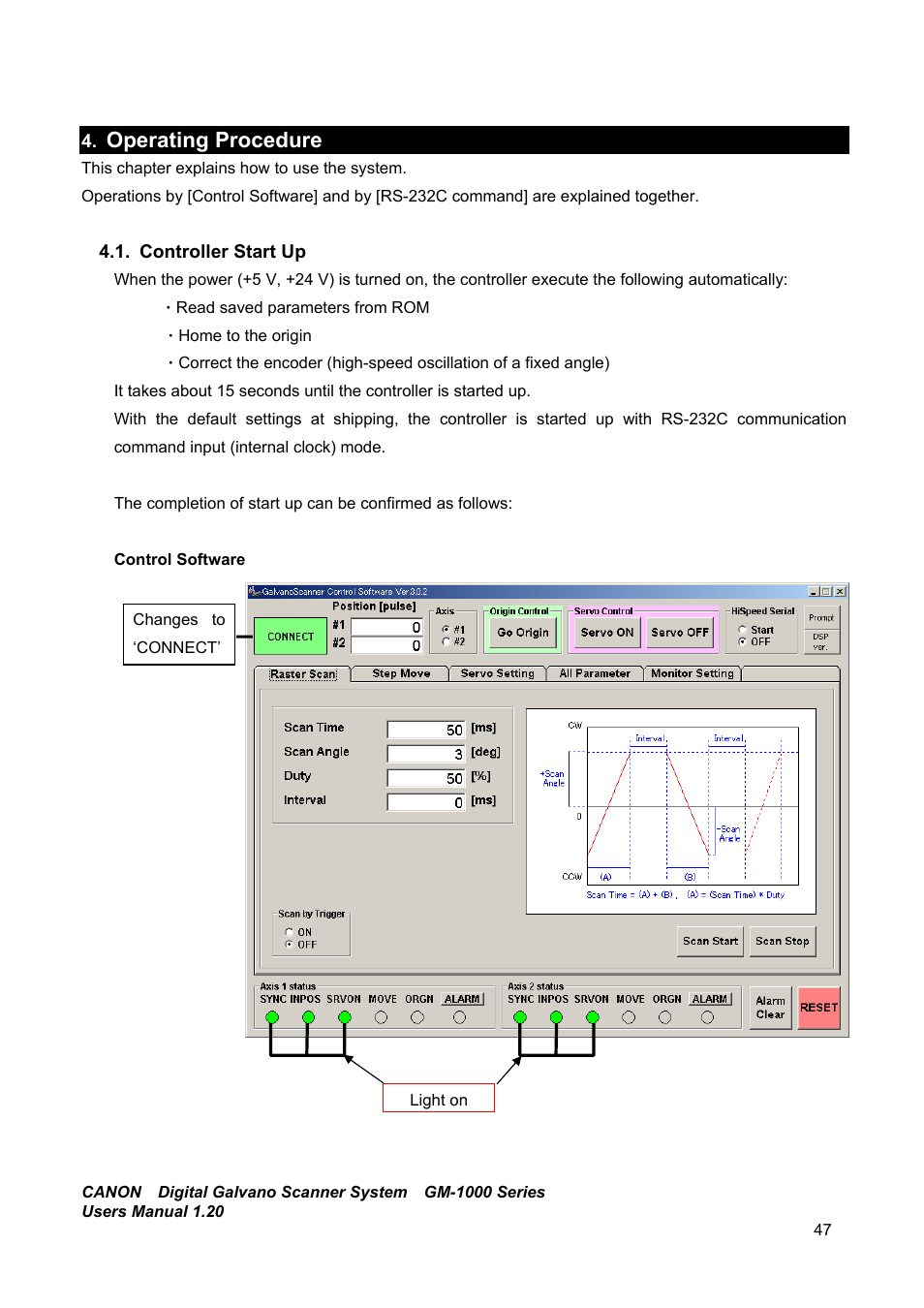 Operating procedure, Controller start up | Canon GM-1000 User Manual | Page 47 / 140
