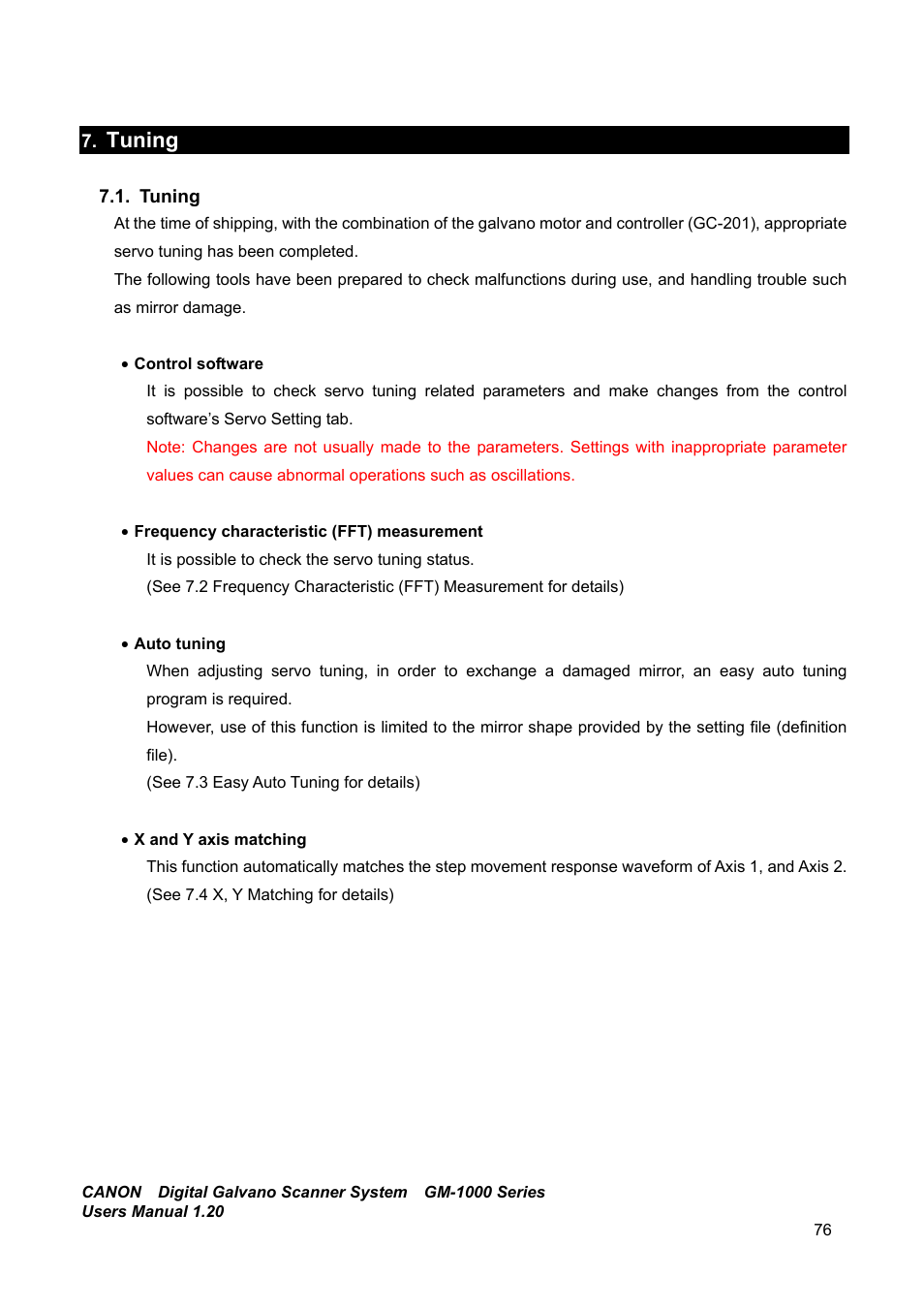 Tuning | Canon GM-1000 User Manual | Page 76 / 140