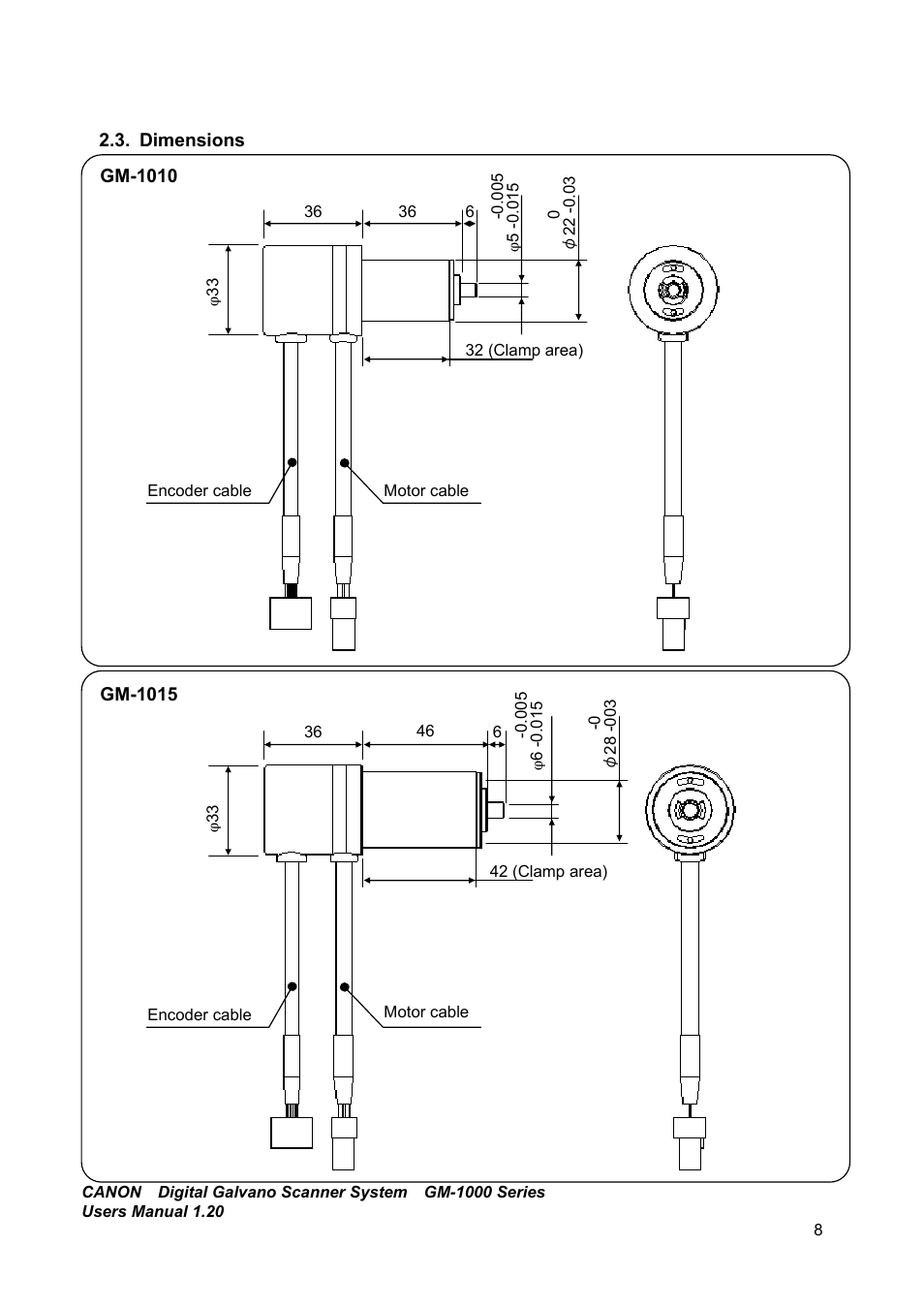 Dimensions | Canon GM-1000 User Manual | Page 8 / 140